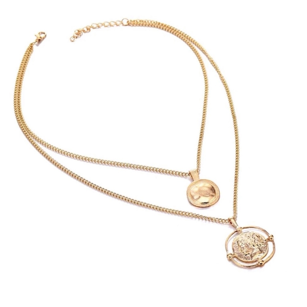 18K Gold Coin Pendant Vintage Double ChainNecklace - Picture 2 of 7
